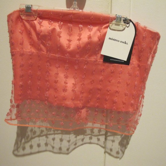 House of CB - Mistress Rocks Coral High Split Maxi Skirt with Beaded Corset - Picture 5 of 11